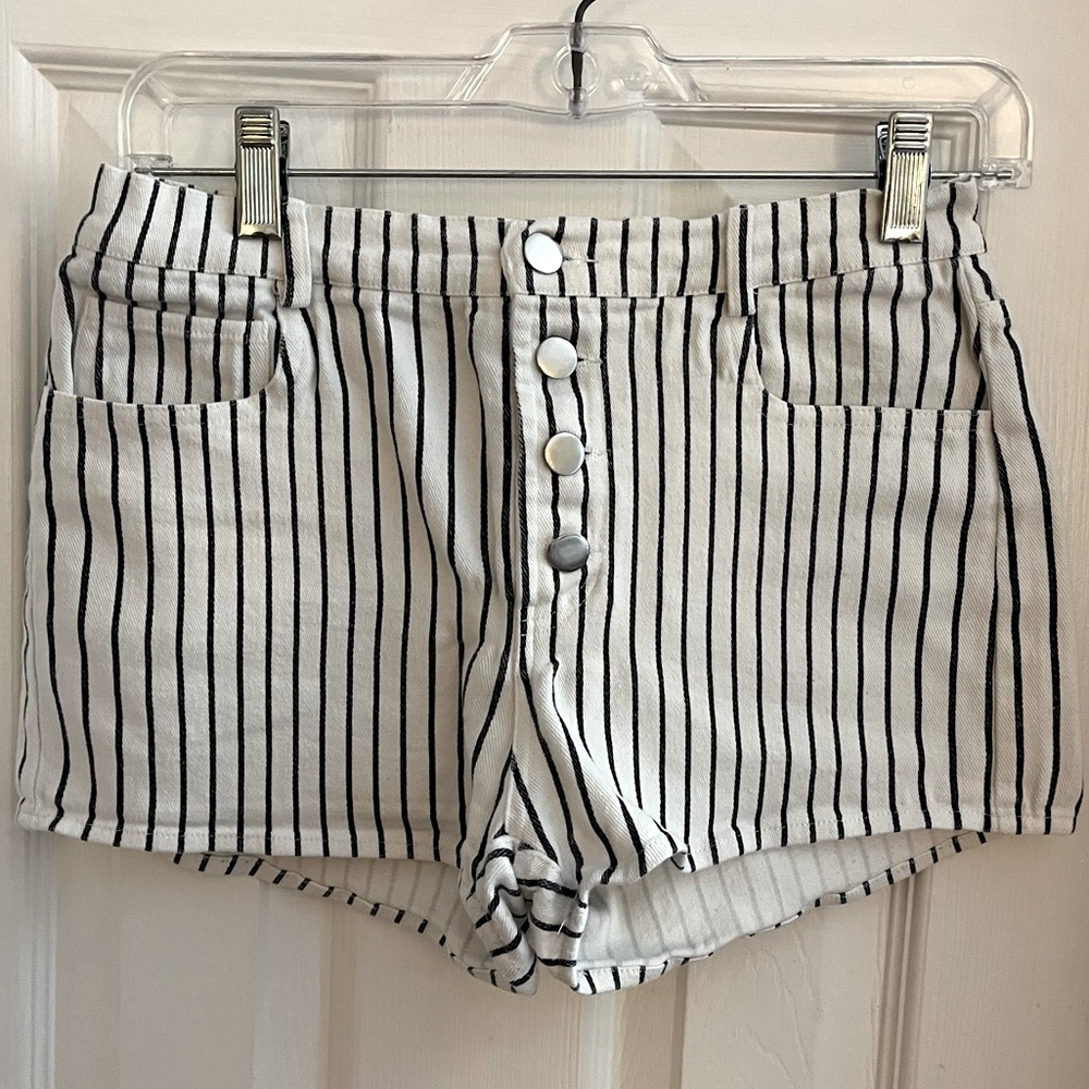 Alter d State High Waisted Jean Shorts Button Front Vertical Stripes Size 11